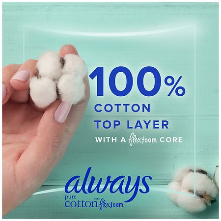 Always Pure Cotton Pads, Extra Heavy Overnight, with Wings Unscented, Size 5  (ct 18)