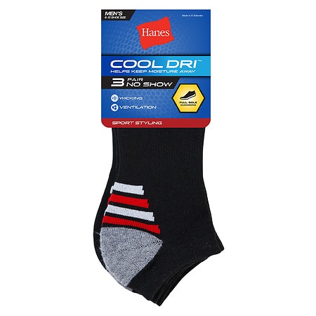 Hanes Men's Cool Dri No Show Socks Black