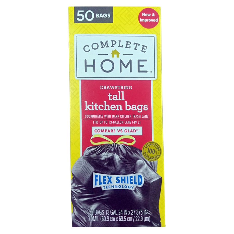 Complete Home Drawstring Flex Shield Kitchen Bags Black, Black