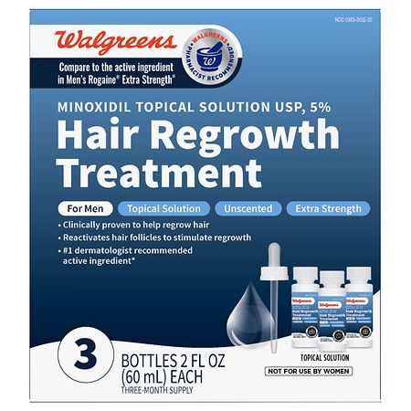 Walgreens Extra Strength Minoxidil Topical Solution Hair Regrowth Treatment For Men Unscented