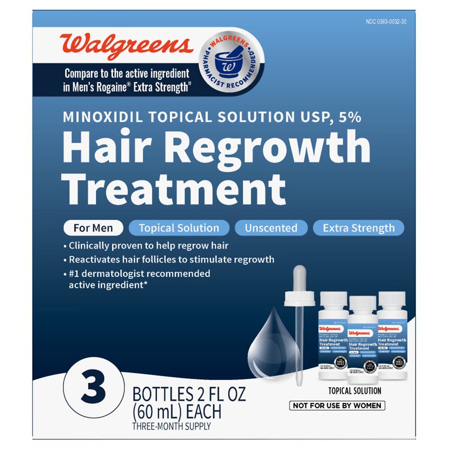 Walgreens Minoxidil Topical Solution Percent, Regrowth Treatment, Extra Strength Walgreens