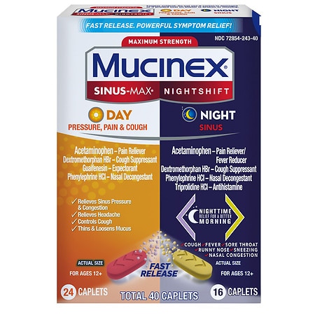 Mucinex SINUS-MAX Pressure, Pain & Cough & Nightshift Sinus Caplets