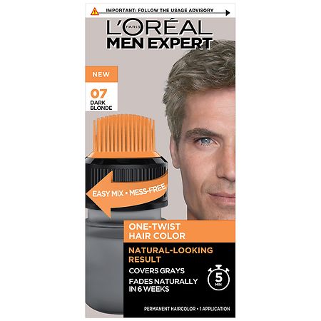 L'Oreal Paris Men's Expert Easy Apply One-Twist Permanent Men's Hair Color, Gray Coverage 07 Dark Blonde
