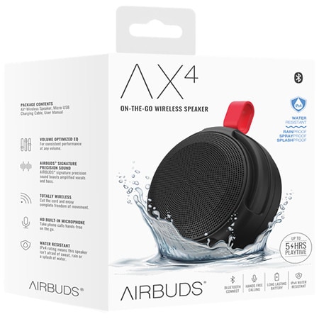 Airbuds AX4 On-The-Go Waterproof Wireless Bluetooth Speaker Black