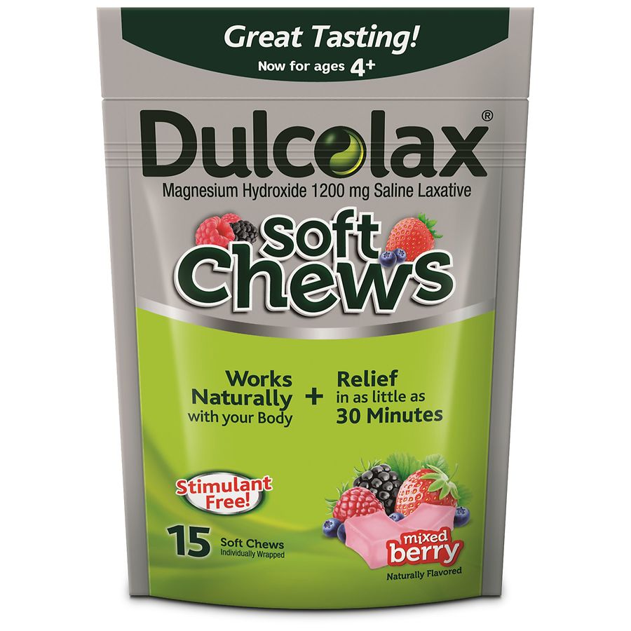 Photo 1 of Dulcolax Saline Laxative Soft Chews, Gentle Constipation Relief, Mixed Berry Flavor, Magnesium Hydroxide 1200 mg, 15 Count