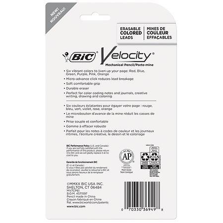 BIC Velocity Mechanical Pencils with Colored Leads, Medium Point (0.7 mm),  6-Count Pack, Perfect for Drawing and Journaling (MV7CP61-AST)