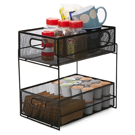 Mind Reader 2 Tier Metal Mesh Storage Baskets Organizer, Black