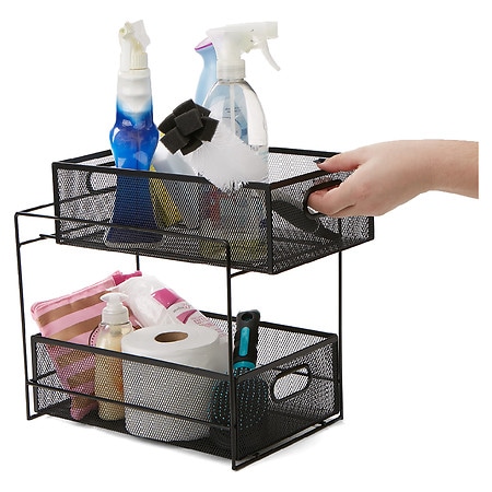 2 Tier Metal Mesh Drawer Organizer With Sliding Storage Drawer