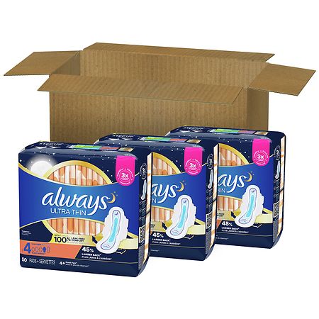 Always Ultra Thin Size 4 Overnight Pads with Wings, Unscented 76ct