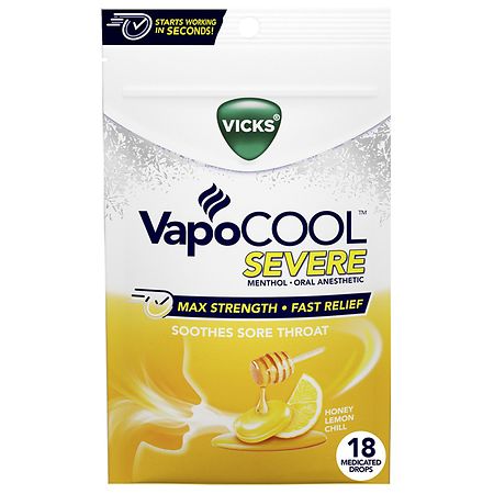 Vicks VapoCOOL SEVERE Medicated Sore Throat Drops Honey Lemon Chill