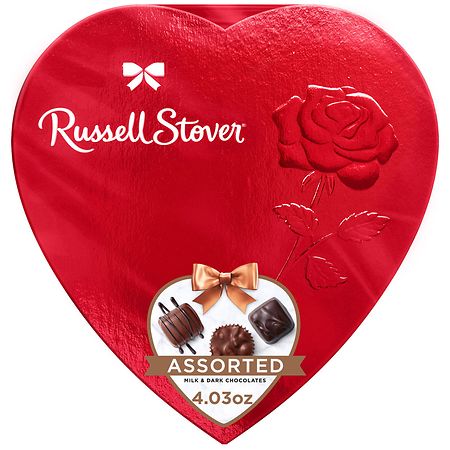 Russell Stover Red Foil Heart, Chocolate Gift Box Milk & Dark Chocolate Variety