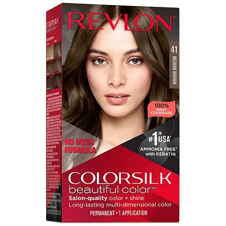 Revlon Colorsilk Beautiful Color Permanent Hair Color  Long-Lasting High-Definition Color  Shine & Silky Softness with 100% Gray Coverage  Ammonia Free  041 Medium Brown  3 Pack