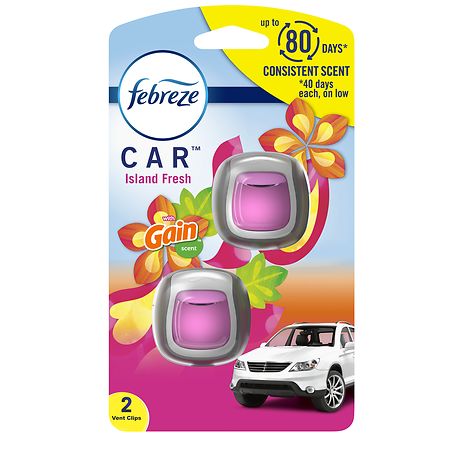 Febreze Car Air Freshener, Island Fresh, Vent Clips - 2 pack, 2 ml