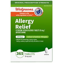 Walgreens Allergy Relief 24 Hour Allergy, Cetirizine Hydrochloride ...