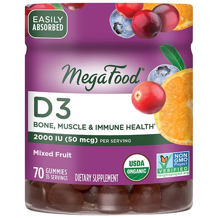 MegaFood D3 2000 IU (50 mcg) Bone, Muscle & Immune Health Gummies Mixed Fruit