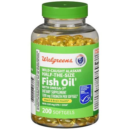 Walgreens Wild Caught Alaskan Half-the-Size Fish Oil with Omega-3 Softgels