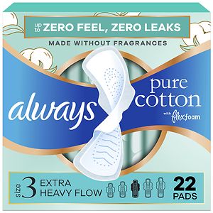 Image of Always Pure Cotton Extra Heavy Flow FlexFoam Pads - Size 3 - 22ct