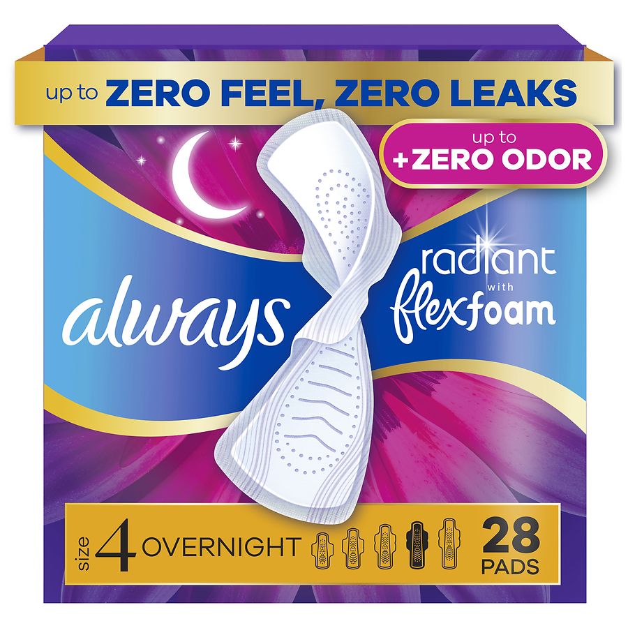 Always FlexFoam Menstrual Pads For Women (With Wings) Light Clean, Size 4, Overnight Absorbency
