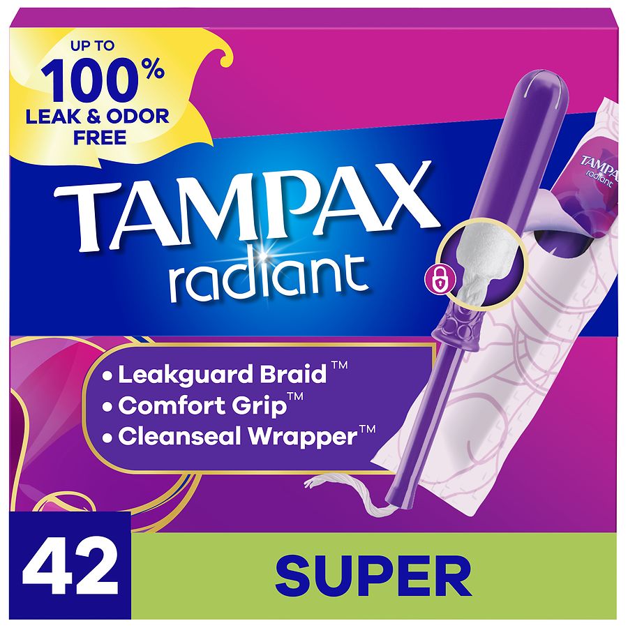 Tampax Radiant Tampons, with LeakGuard Braid No Scent