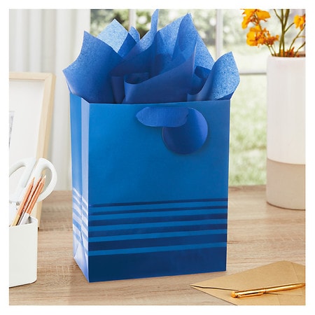 Hallmark Medium Gift Bag with Tissue Paper (#58) (Silver Stripes)