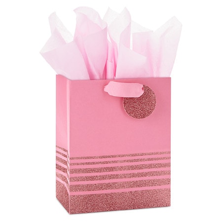 Hallmark Medium Gift Bag With Tissue Paper, Pink Glitter Stripe
