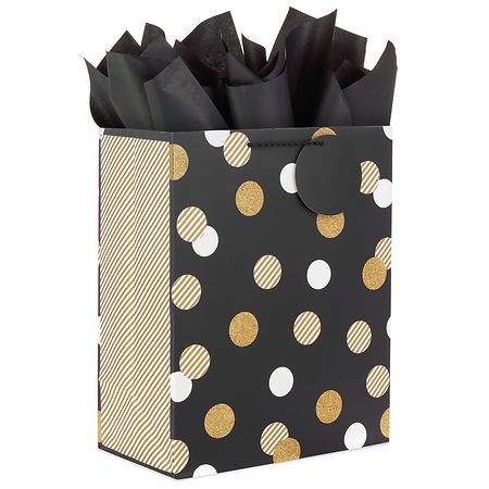 Hallmark Gift Bag With Tissue Paper, Polka Dots on Black Large