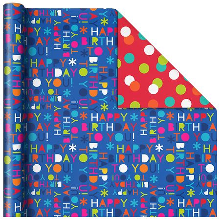 Baby Boy Lettering/Blue Gingham Reversible Wrapping Paper, 20 sq. ft. -  Wrapping Paper - Hallmark