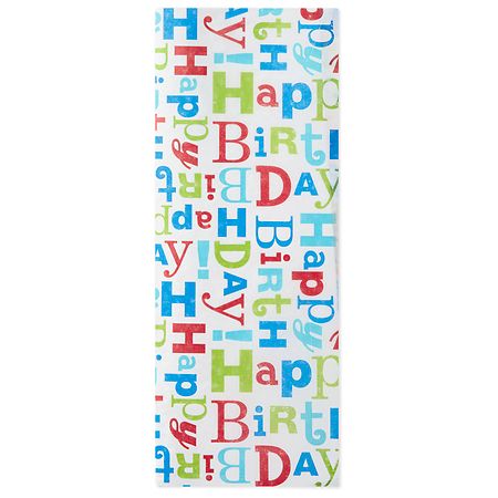 Tissue Paper Printed Happy Birthday Multicolor Bold Letters 11 Sheets  20x23