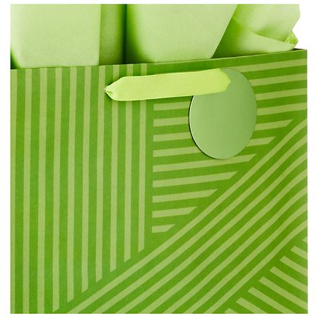 Hallmark Gift Bag With Tissue Paper, Green Stripes Medium