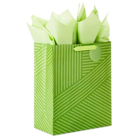 Hallmark Gift Bag With Tissue Paper, Green Stripes Large