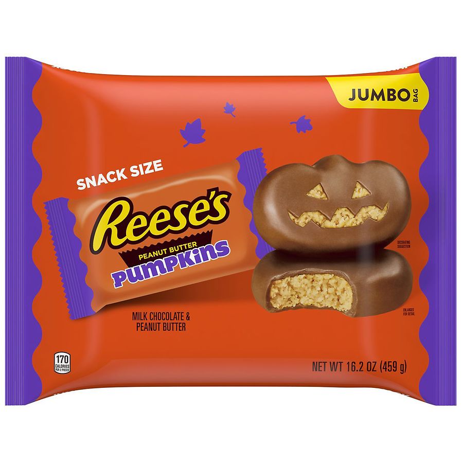 REESE'S Snack Size Peanut Butter Pumpkins, Halloween Candy, Jumbo Bag Milk Chocolate