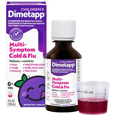 Dimetapp Multi-Symptom Cold & Flu Medicine, Alcohol-Free Grape