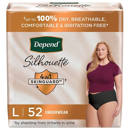 Depend Silhouette Adult Incontinence/Postpartum Underwear for Women, Max  Absorbency L (52 ct) Black