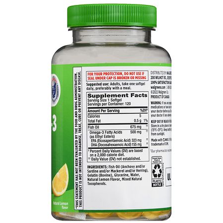 Walgreens Omega 3 From Fish Oil 500 mg Softgels Natural Lemon