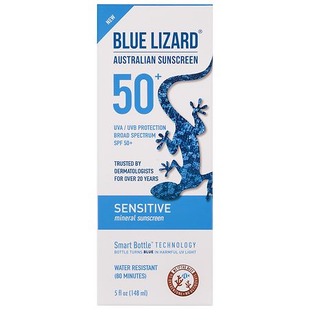 Blue Lizard Sensitive SPF 50 Mineral Sunscreen Lotion  Broad Spectrum  All Ages  5 fl oz