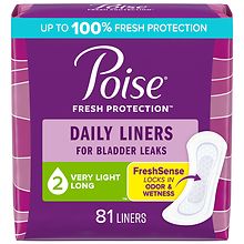 Poise Daily Liners, Incontinence Panty Liners, Very Light Absorbency, Long Length 2 Long (81 ct)