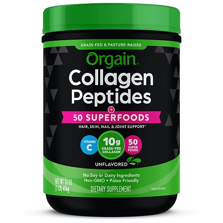 Orgain Grass-Fed 20g Collagen Peptides + 50 Organic Superfoods Powder  Type I & III  1lb