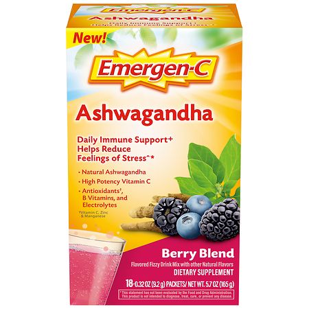 Emergen-C Vitamin C Ashwagandha Dietary Supplement Powder Berry Blend
