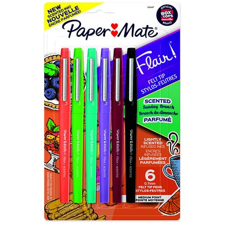 Paper Mate Flair! Pens, Felt Tip, Medium Point, 0.7 mm - 6 pens