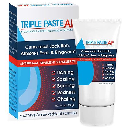 Triple Paste AF Anti Fungal Ointment for Skin Treats Most Jock Itch,  Athletes Foot and Ringworm - 2% Miconazole Antifungal Cream - 2 Oz Tube