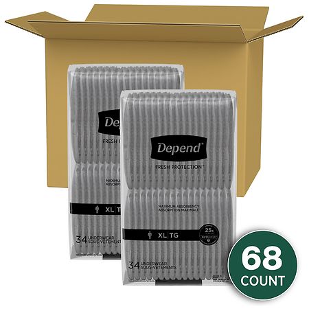 Depend Incontinence Underwear for Men, Disposable, Max Absorbency Large/X- Large (26 ct) Black