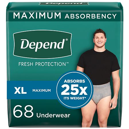 Depend Adult Incontinence Underwear for Men, Disposable, Maximum Extra Large Grey