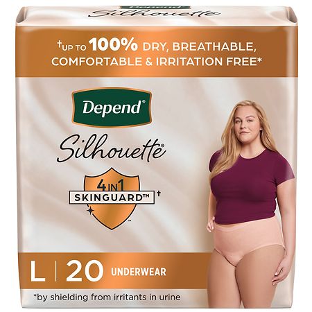 Depend Silhouette Adult Incontinence/ Postpartum Underwear for Women, Max Absorbency L (20 ct) Pink