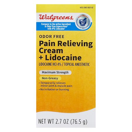 Walgreens Pain Relieving Cream + Lidocaine Odor Free