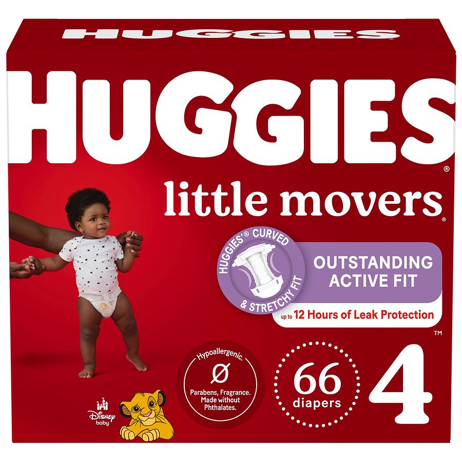 Huggies Little Movers Baby Diapers Unscented, Size 4 (22-37 lbs)