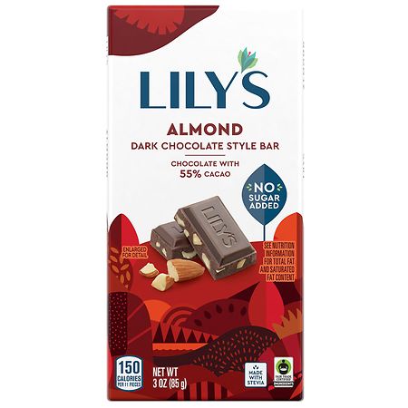 Lily's No Sugar Added Candy Bar Almond Dark Chocolate Style