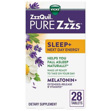 PURE Zzzs Sleep+ Next Day Energy Melatonin and Extended Release B-Vitamins Tablets