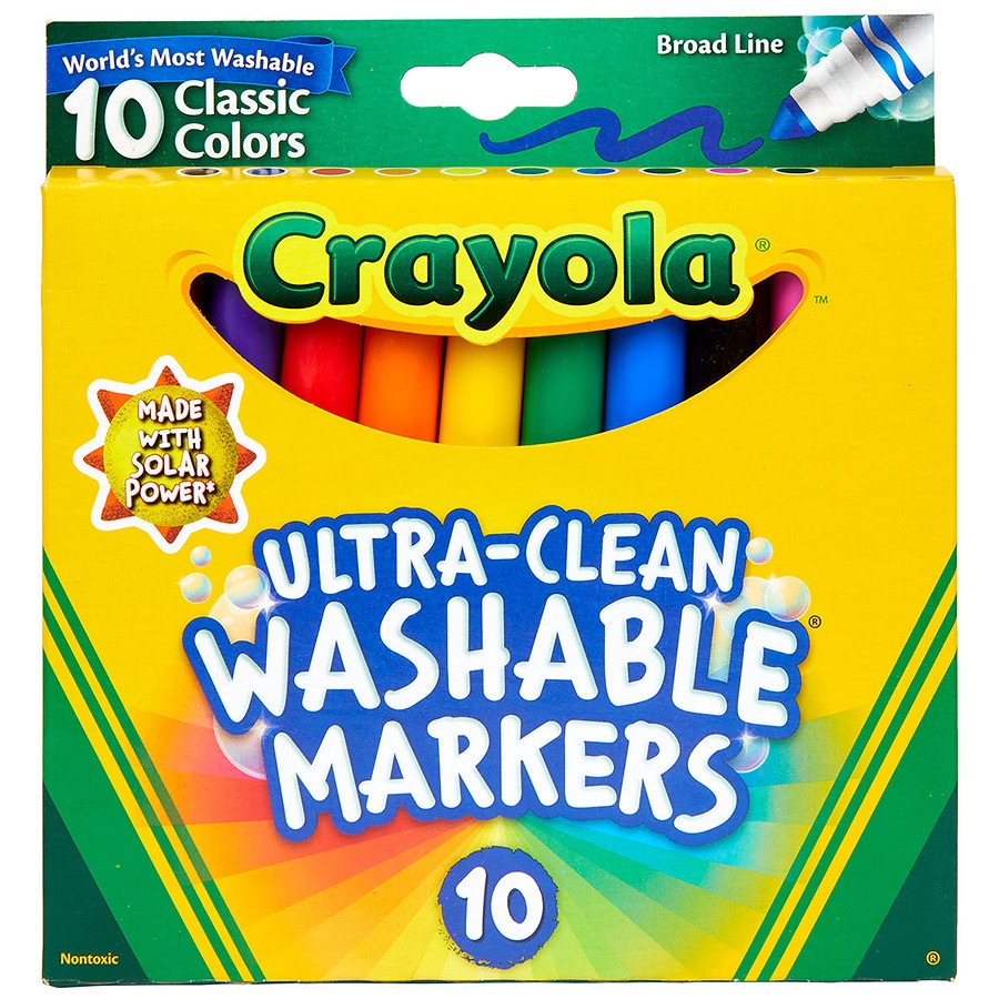 Crayola Markers, Washable, Ultra Clean, Classic, Broad Line 10 Ea, Pens,  Pencils & Markers