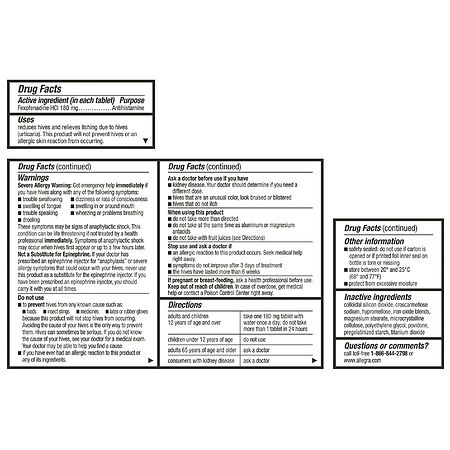 Allegra Adult Hives 180mg 24Hr Tablets