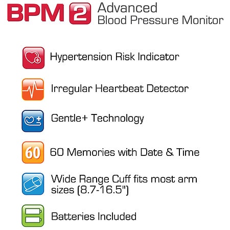 Microlife BPM2 Advanced Blood Pressure Monitor, Upper Arm Cuff, Digital  Blood Pressure Machine, Stores Up To 60 Readings